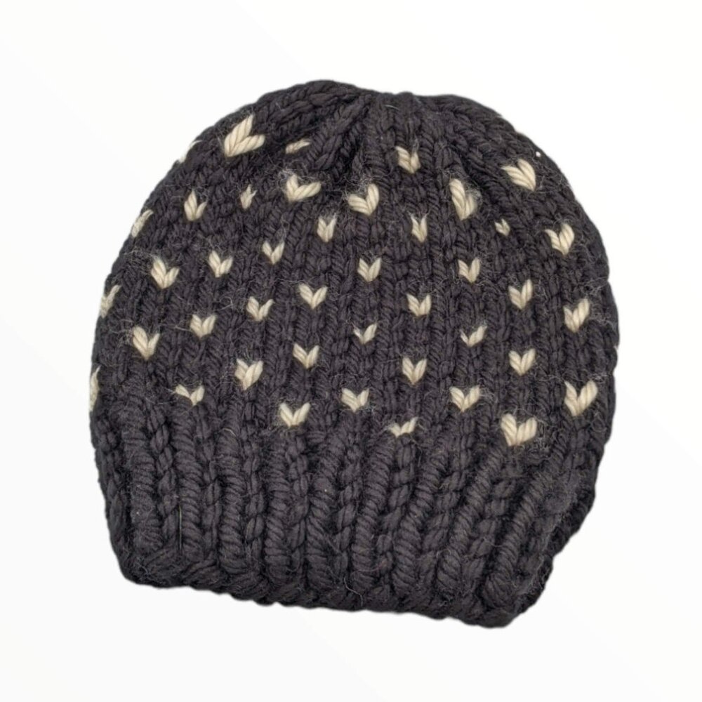 Handmade Knit Hat - Black and Cream - Unisex